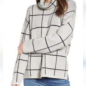 Madewell Gray And Black Windowpane Grid Turtleneck Sweater